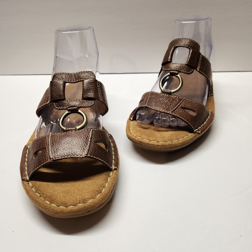 Natural Soul by Naturalizer Dalbert Brown Leather Slide Sandals Womens 8M Shoe